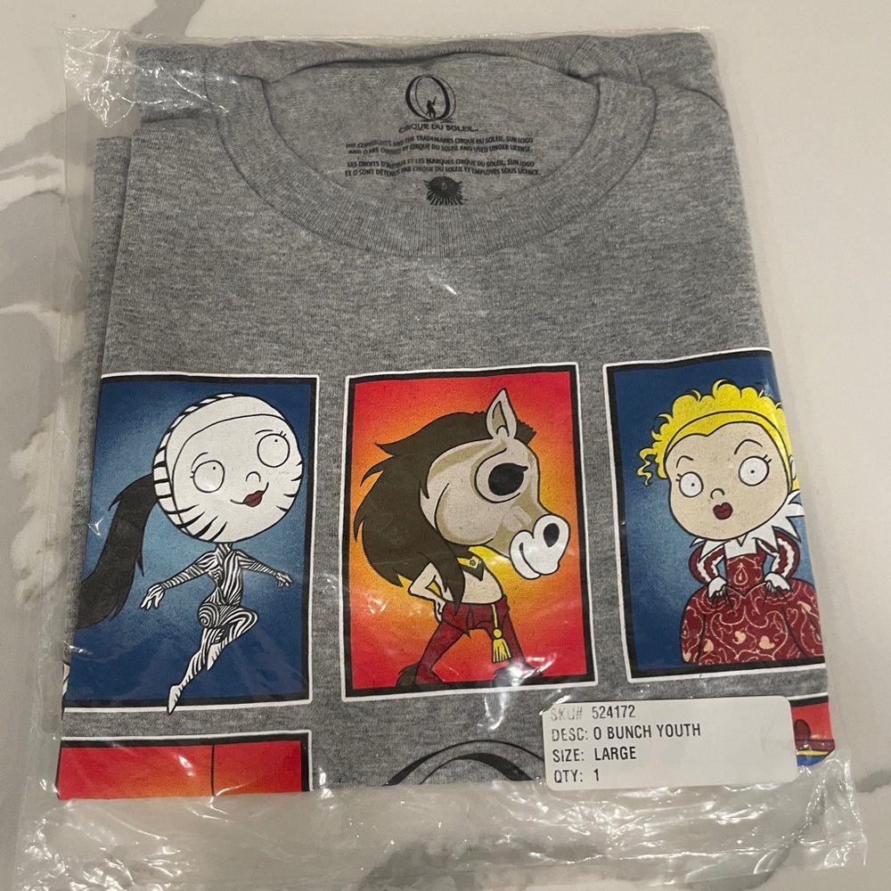 Cirque DuSoleil “O” souvenir youth T-shirt with playful characters, Youth Large